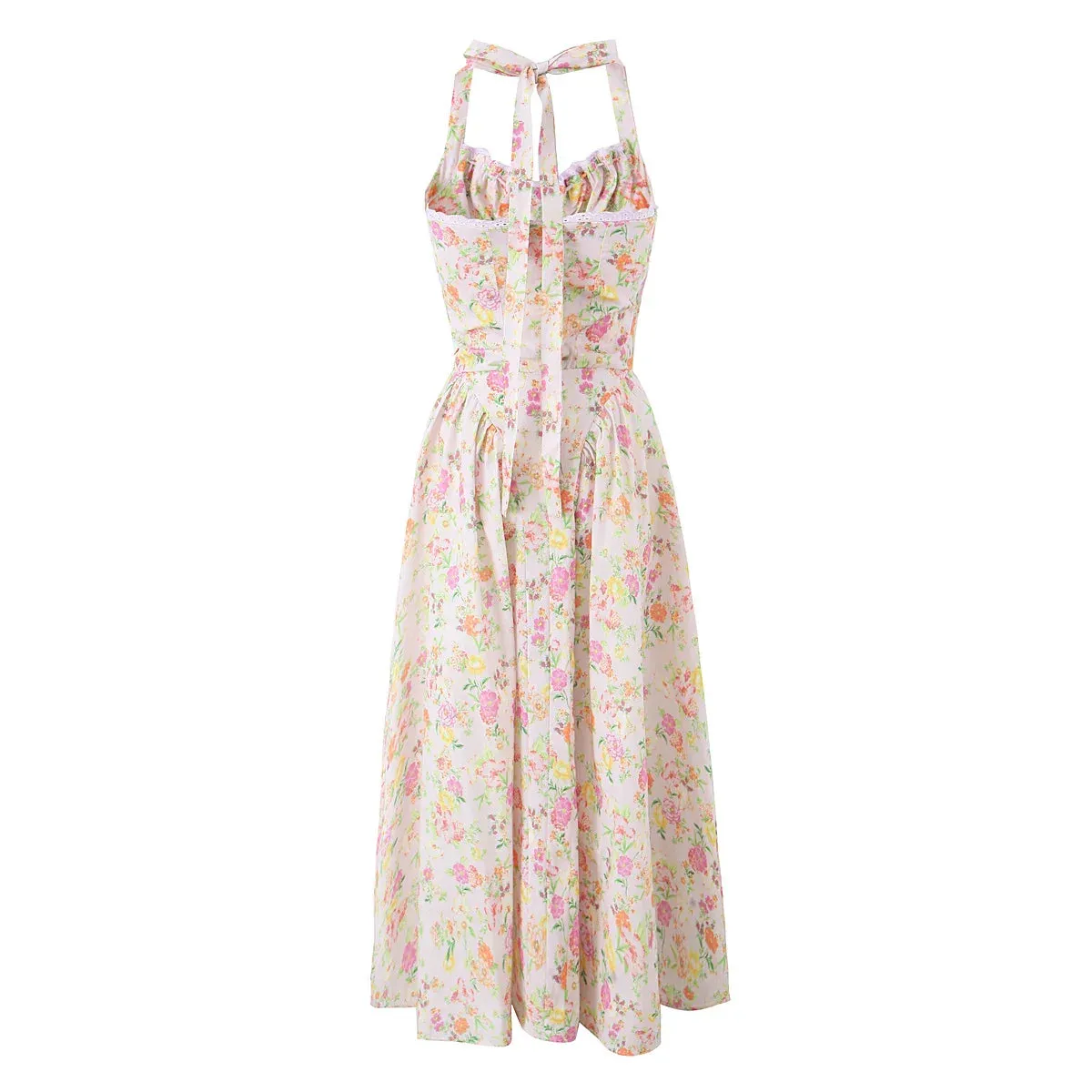 Floral Print Stylish Corset Midi Dress