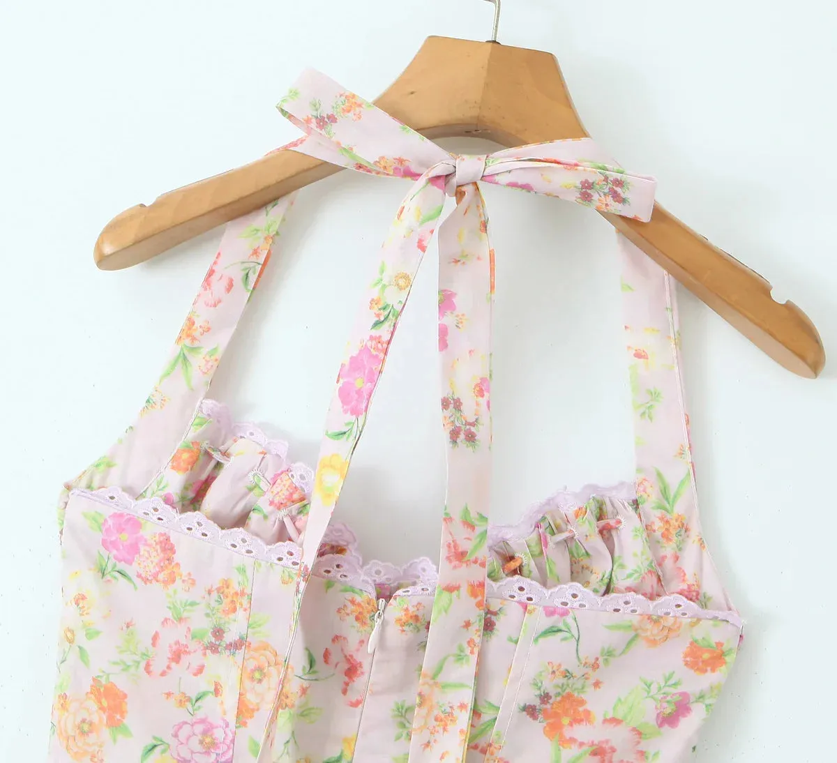 Floral Print Stylish Corset Midi Dress