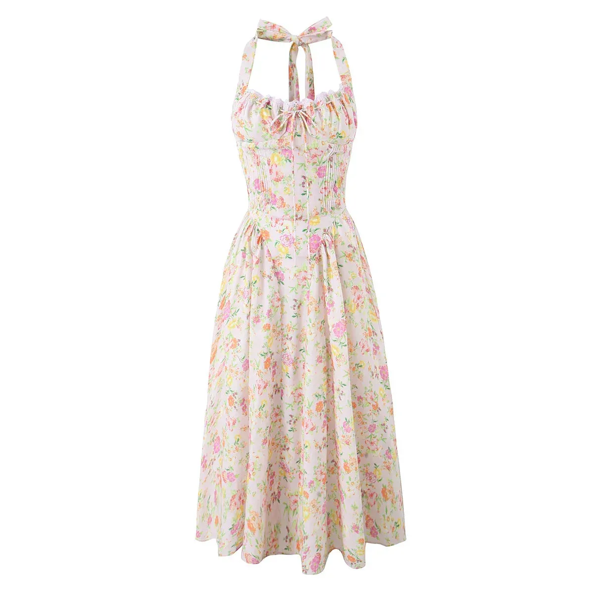 Floral Print Stylish Corset Midi Dress