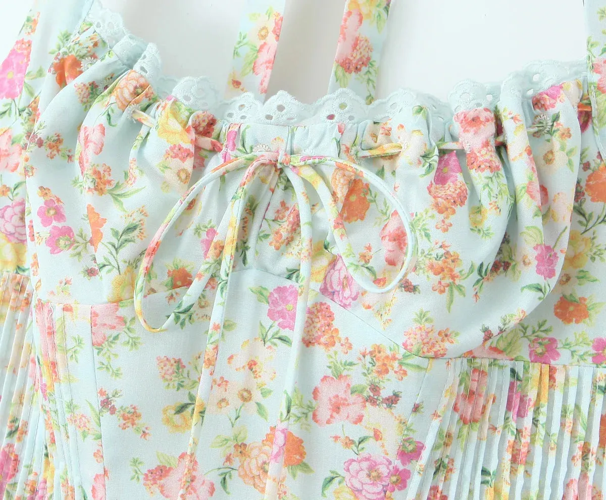 Floral Print Stylish Corset Midi Dress