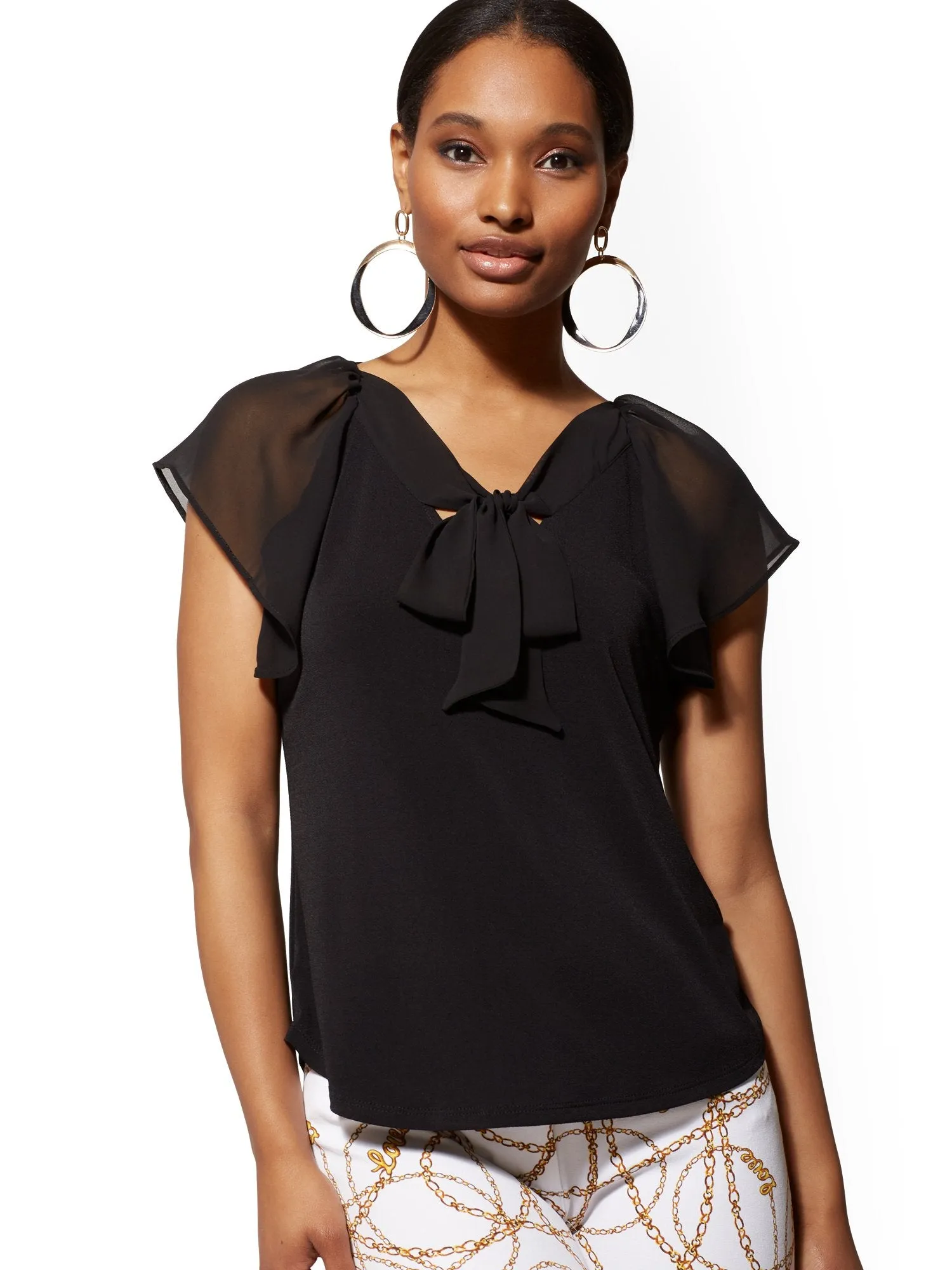 Flutter-Sleeve Tie-Front Top - 7th Avenue