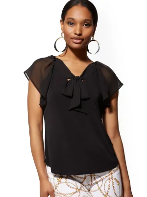 Flutter-Sleeve Tie-Front Top - 7th Avenue
