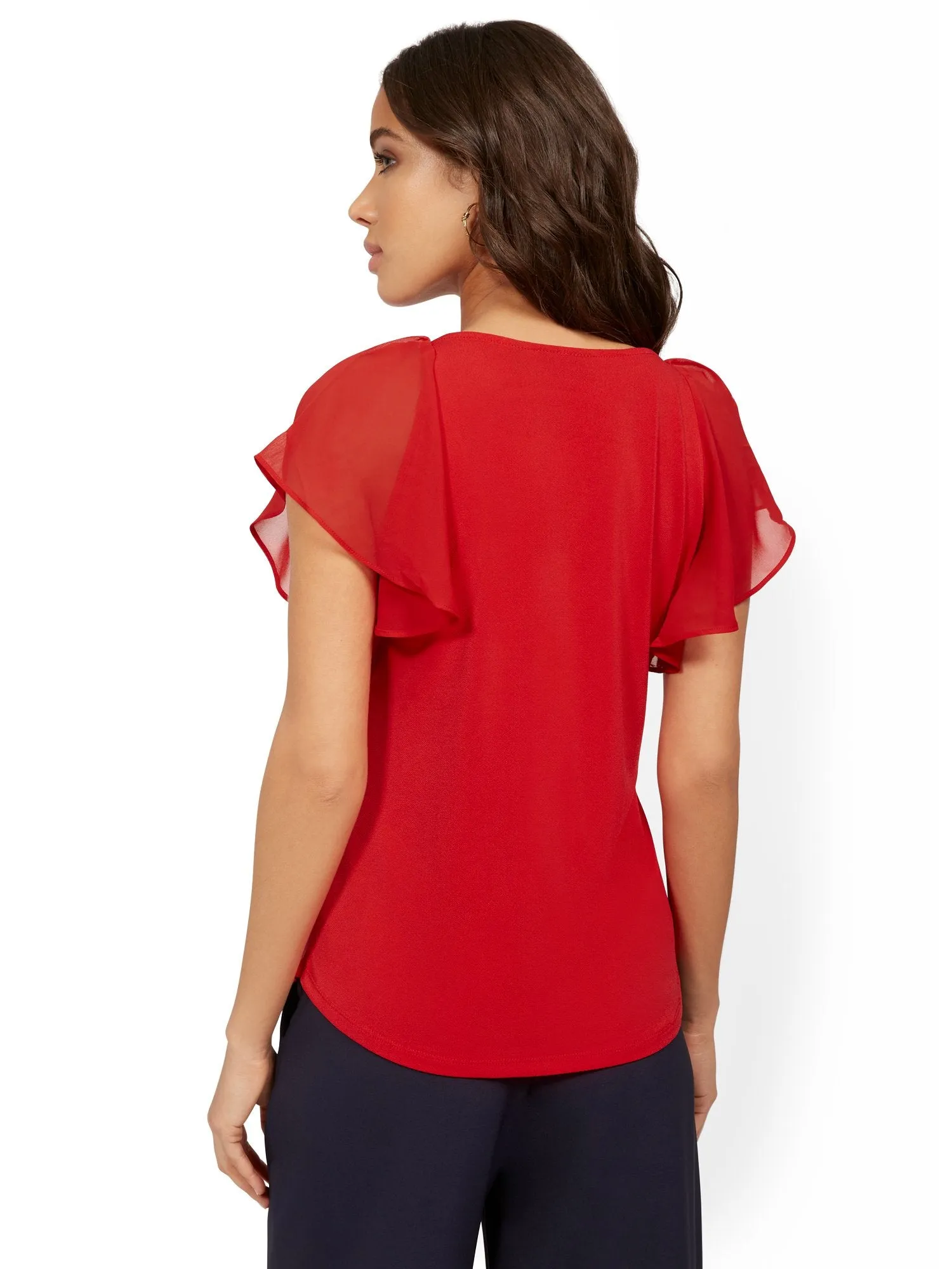 Flutter-Sleeve Tie-Front Top - 7th Avenue