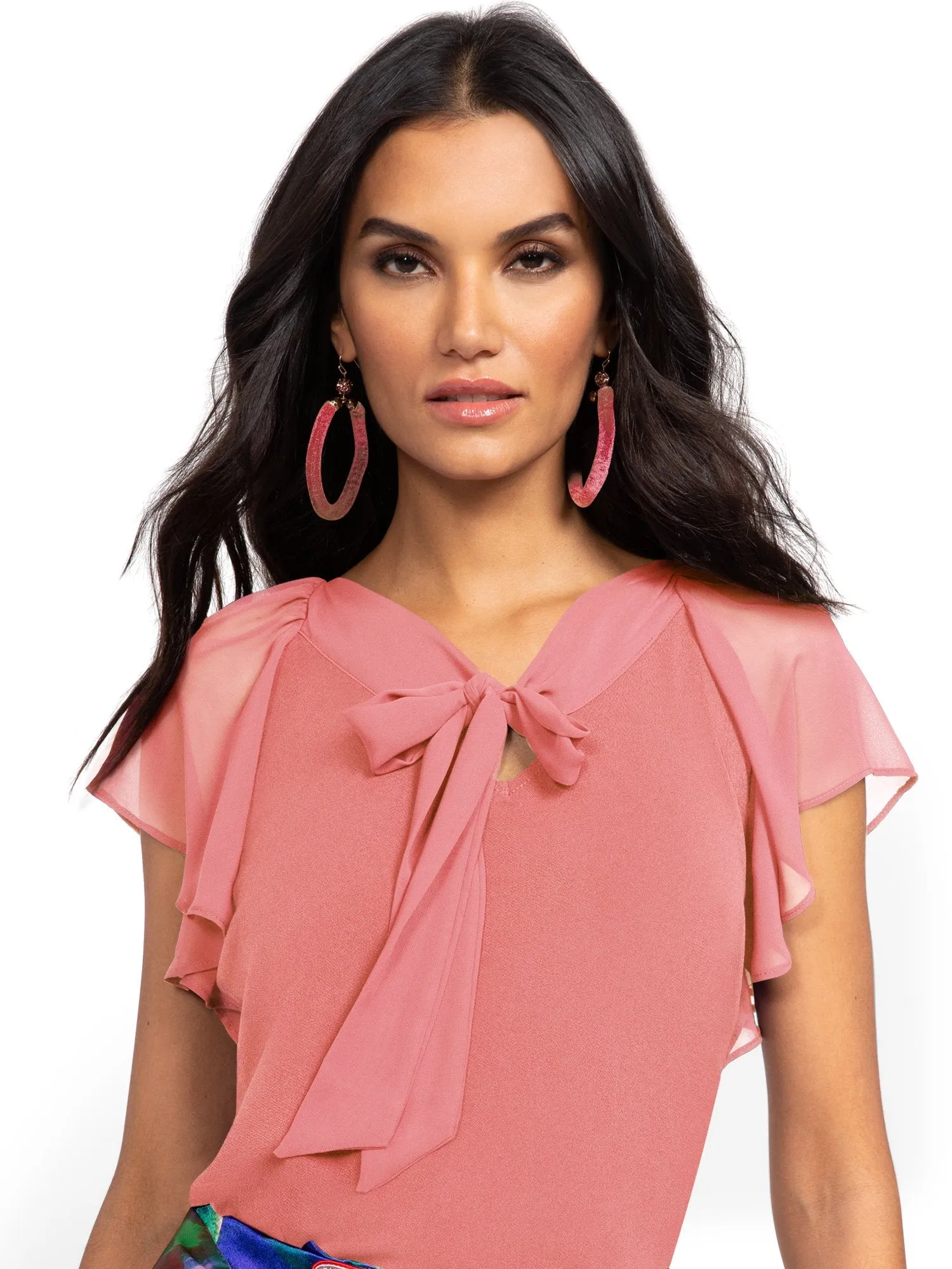 Flutter-Sleeve Tie-Front Top - 7th Avenue