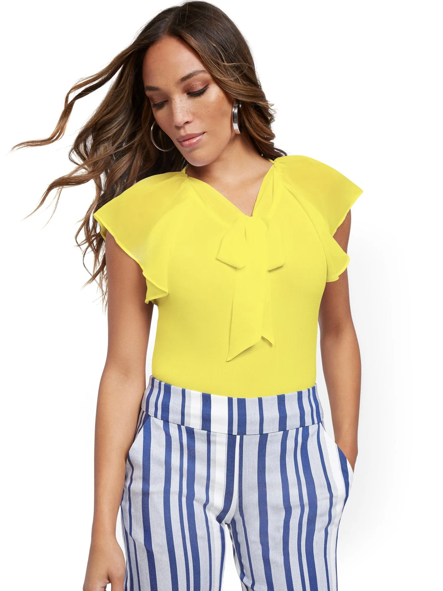 Flutter-Sleeve Tie-Front Top - 7th Avenue