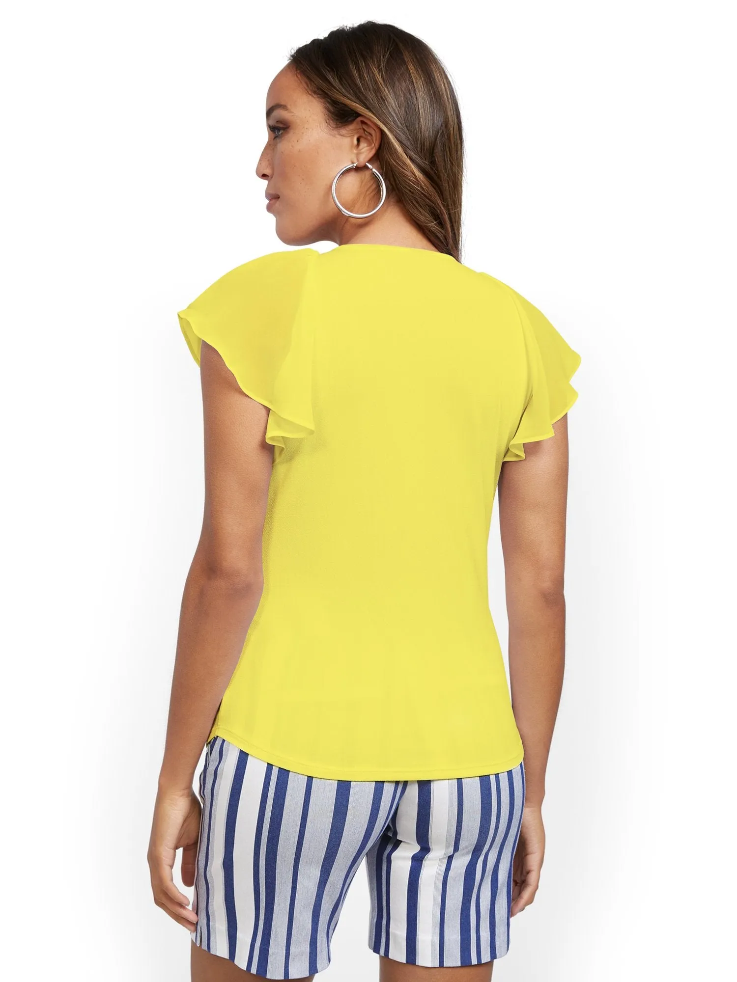 Flutter-Sleeve Tie-Front Top - 7th Avenue
