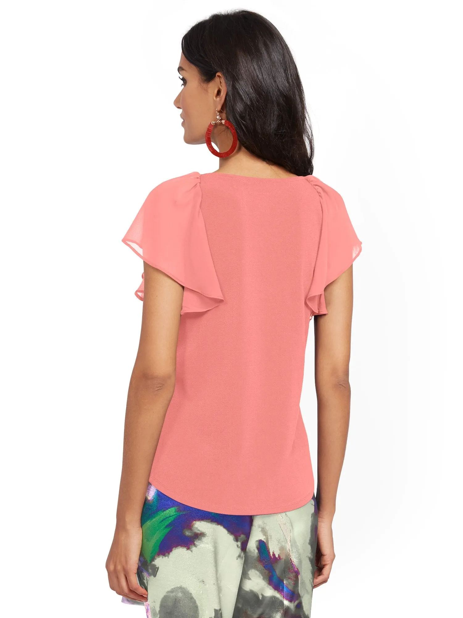 Flutter-Sleeve Tie-Front Top - 7th Avenue