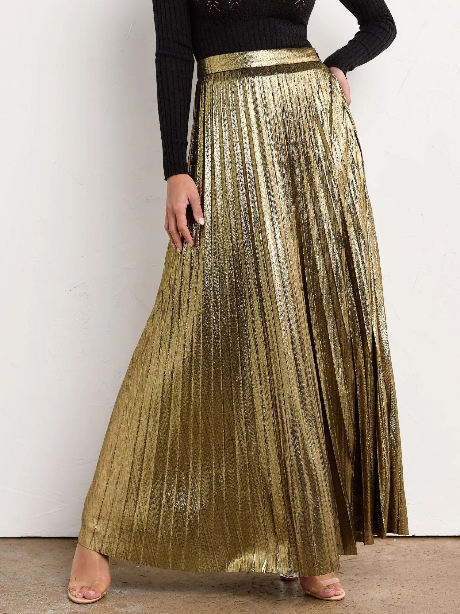 Flying Tomato Pleated Metallic Maxi Skirt - Brands We Love