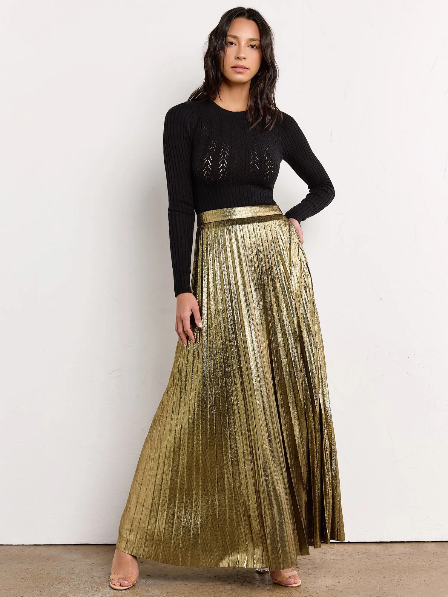 Flying Tomato Pleated Metallic Maxi Skirt - Brands We Love