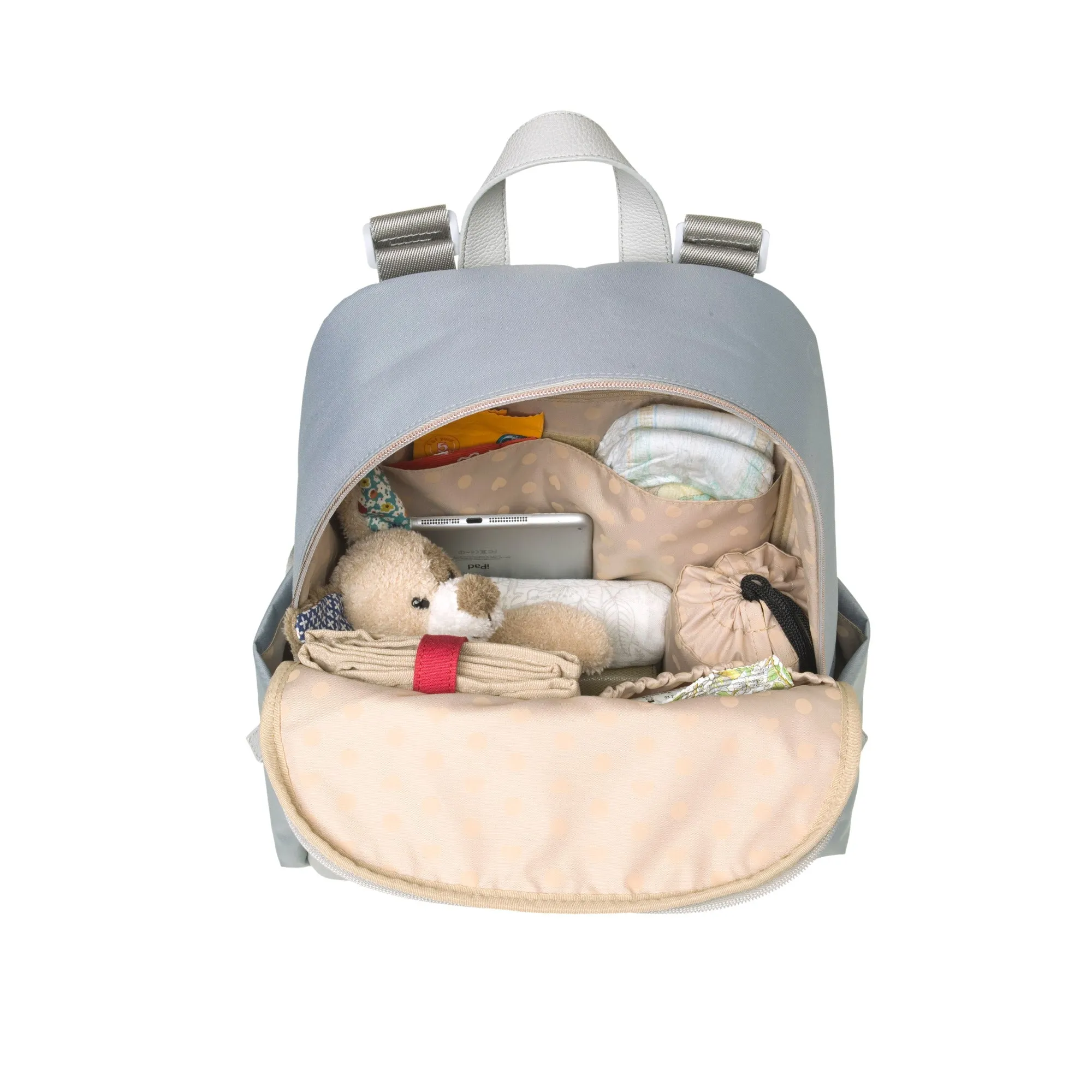 Gabby Backpack Nappy Bag with Vegan Faux Leather - Pale Grey