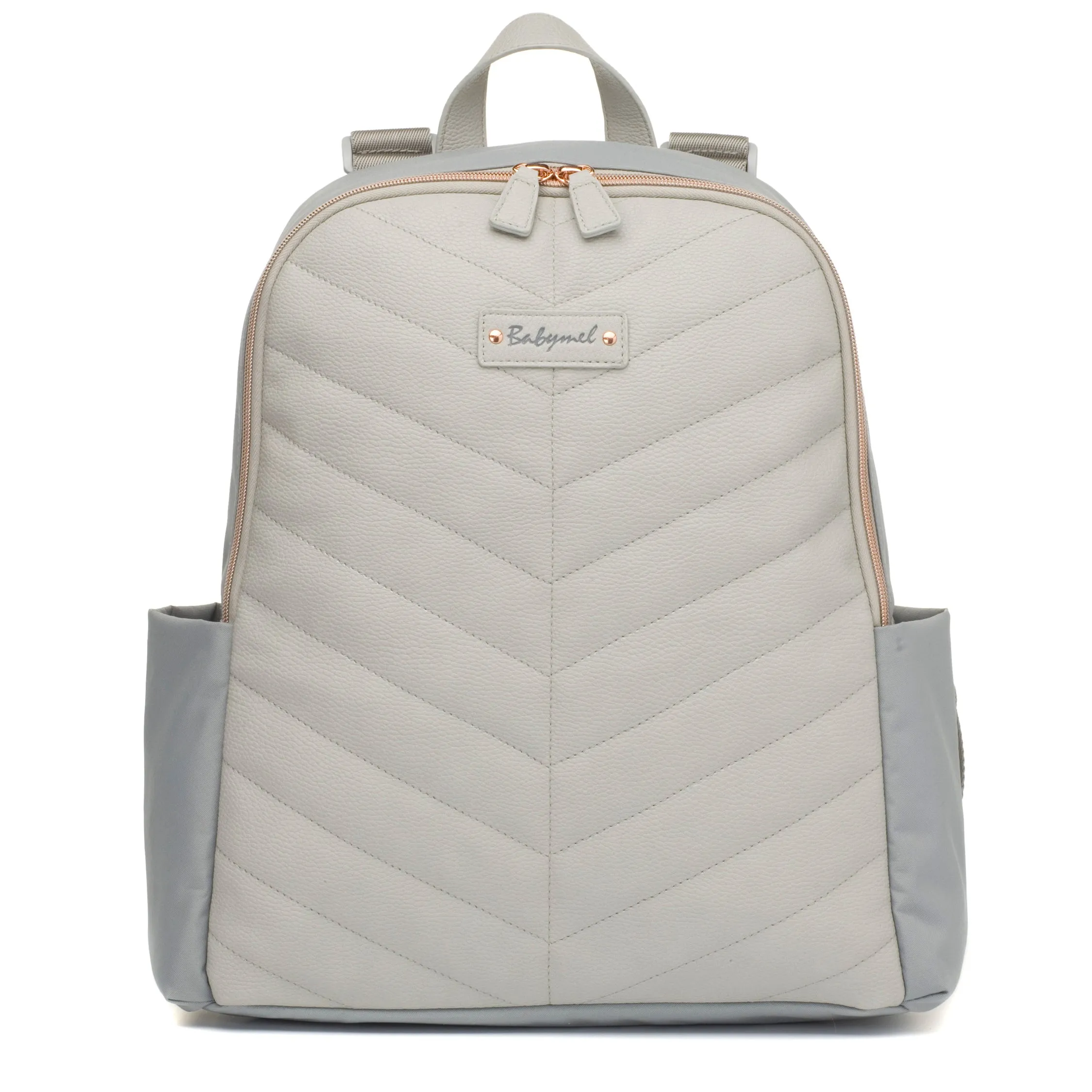 Gabby Backpack Nappy Bag with Vegan Faux Leather - Pale Grey