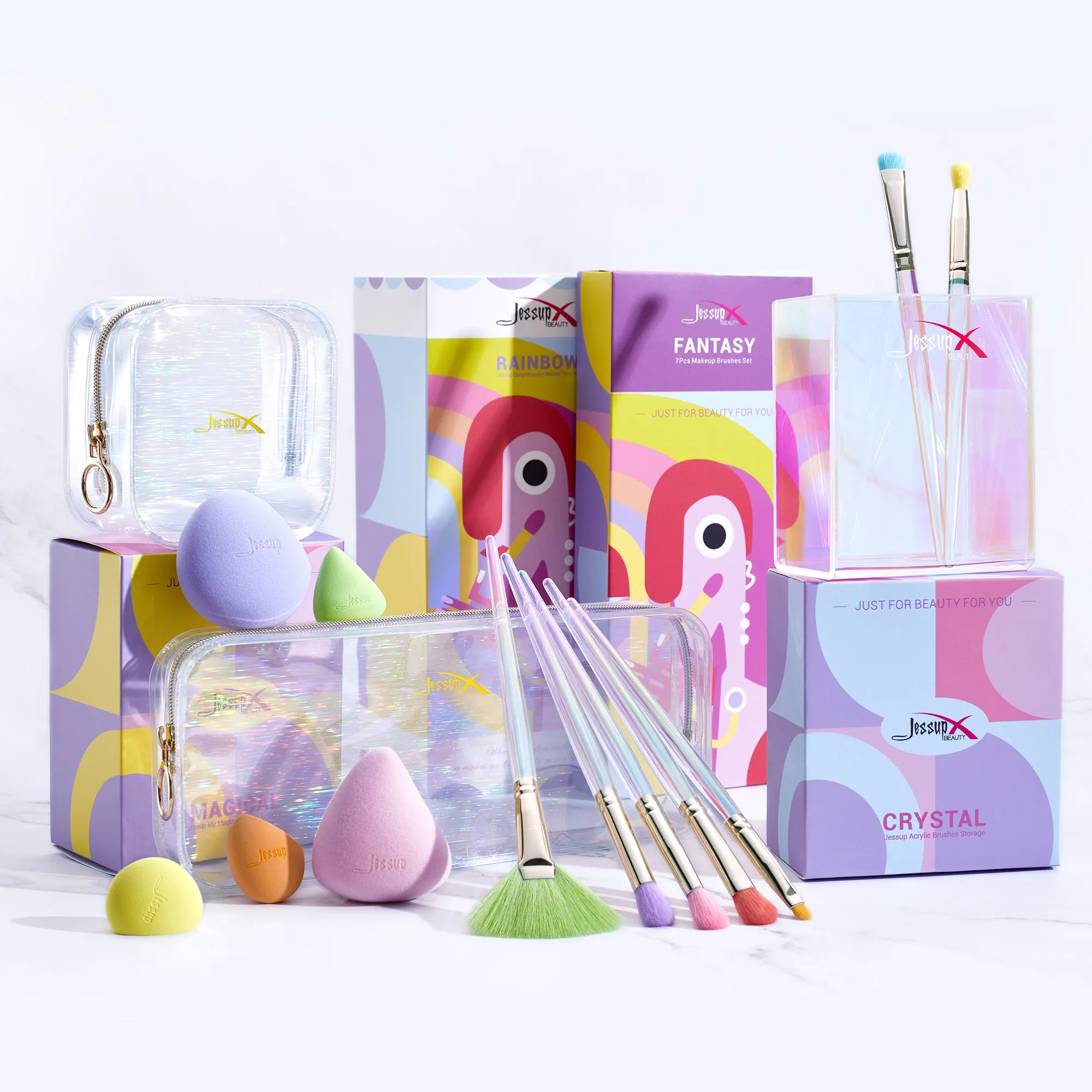 Gift Set Colorful Brushes with Sponges   Case   Bag T319