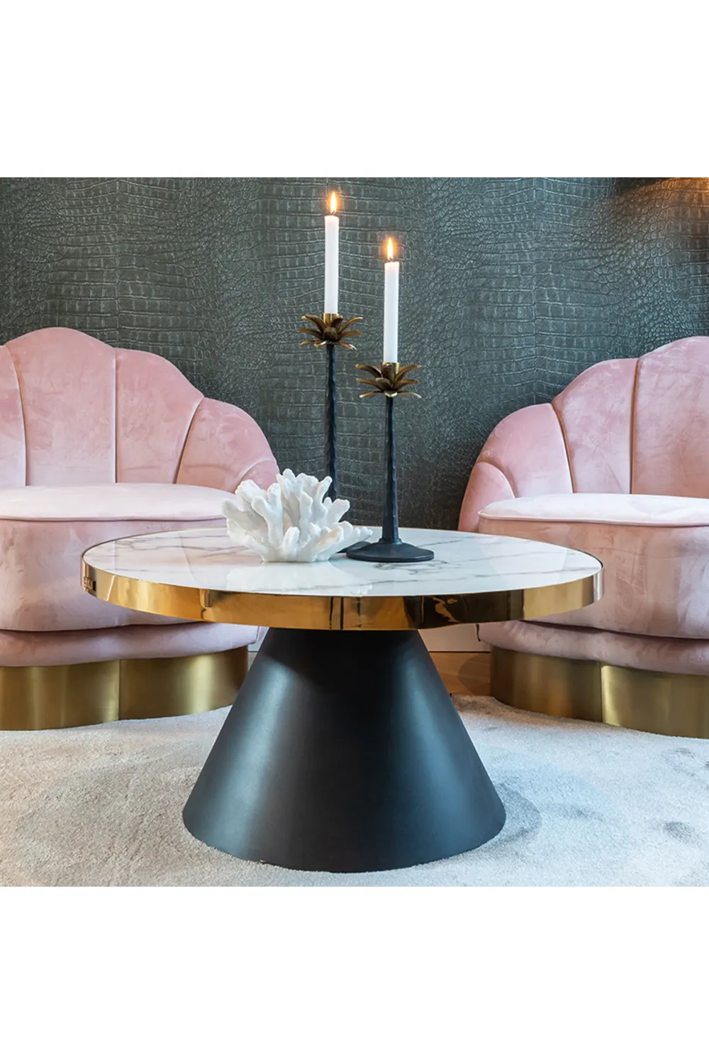 Gold Framed Marble Pedestal Coffee Table | OROA Odin