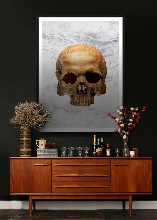 Gold Skull Marble Print White
