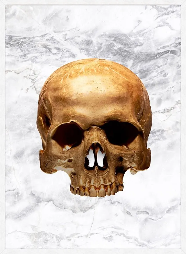 Gold Skull Marble Print White