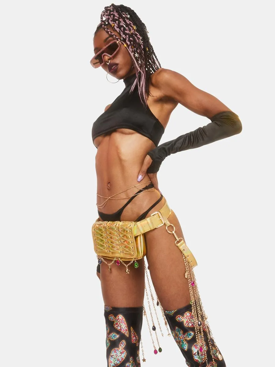 Golden Dancehall Diva Fringe Belt Bag