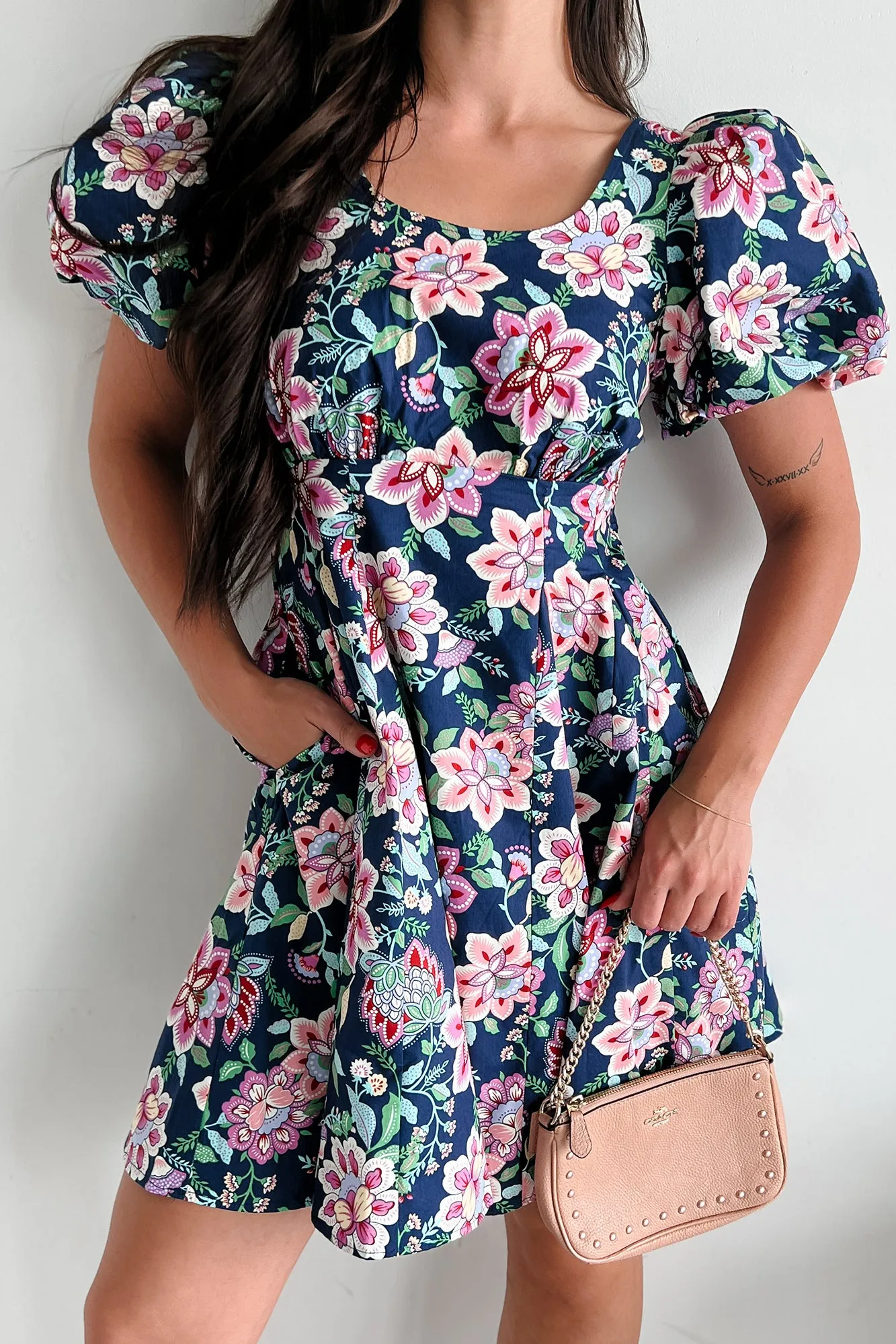 Graceful Blooms Floral Mini Dress (Navy)