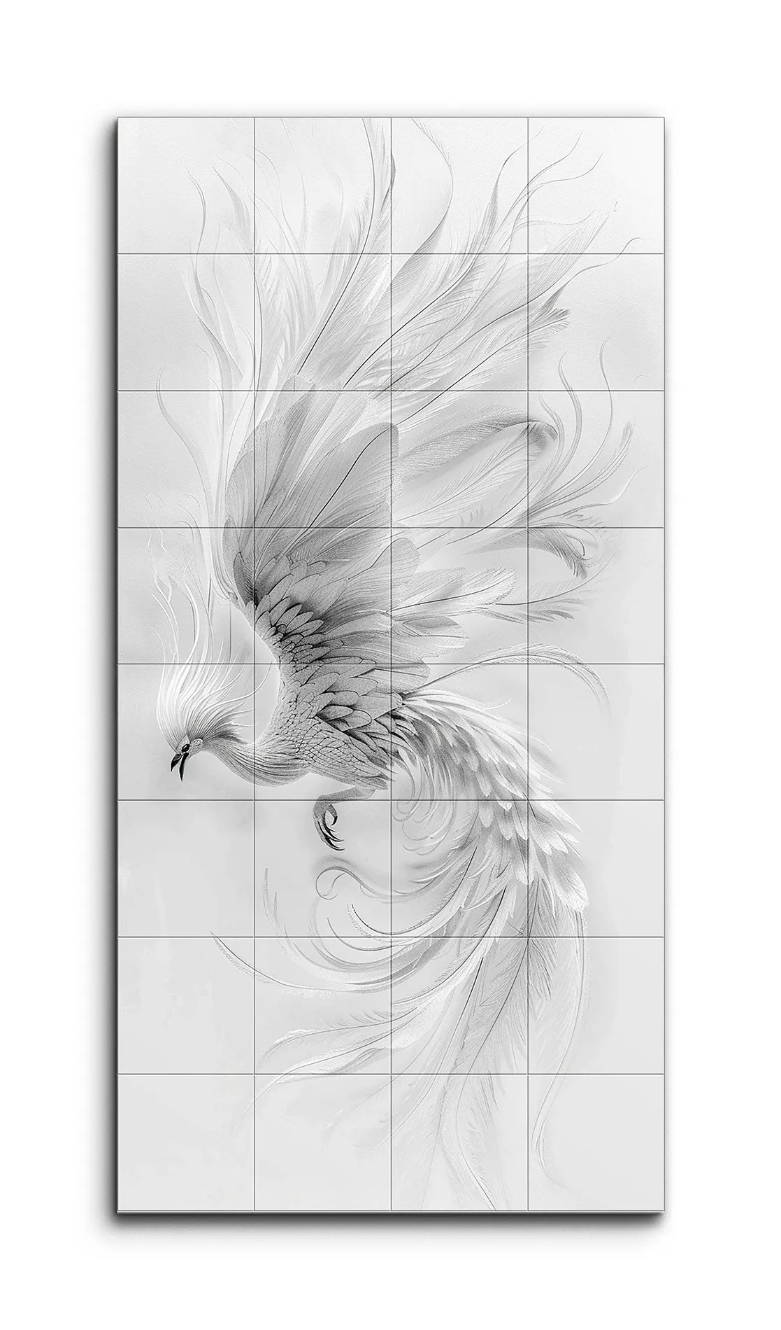 Graceful Descent: Monochrome Phoenix Art