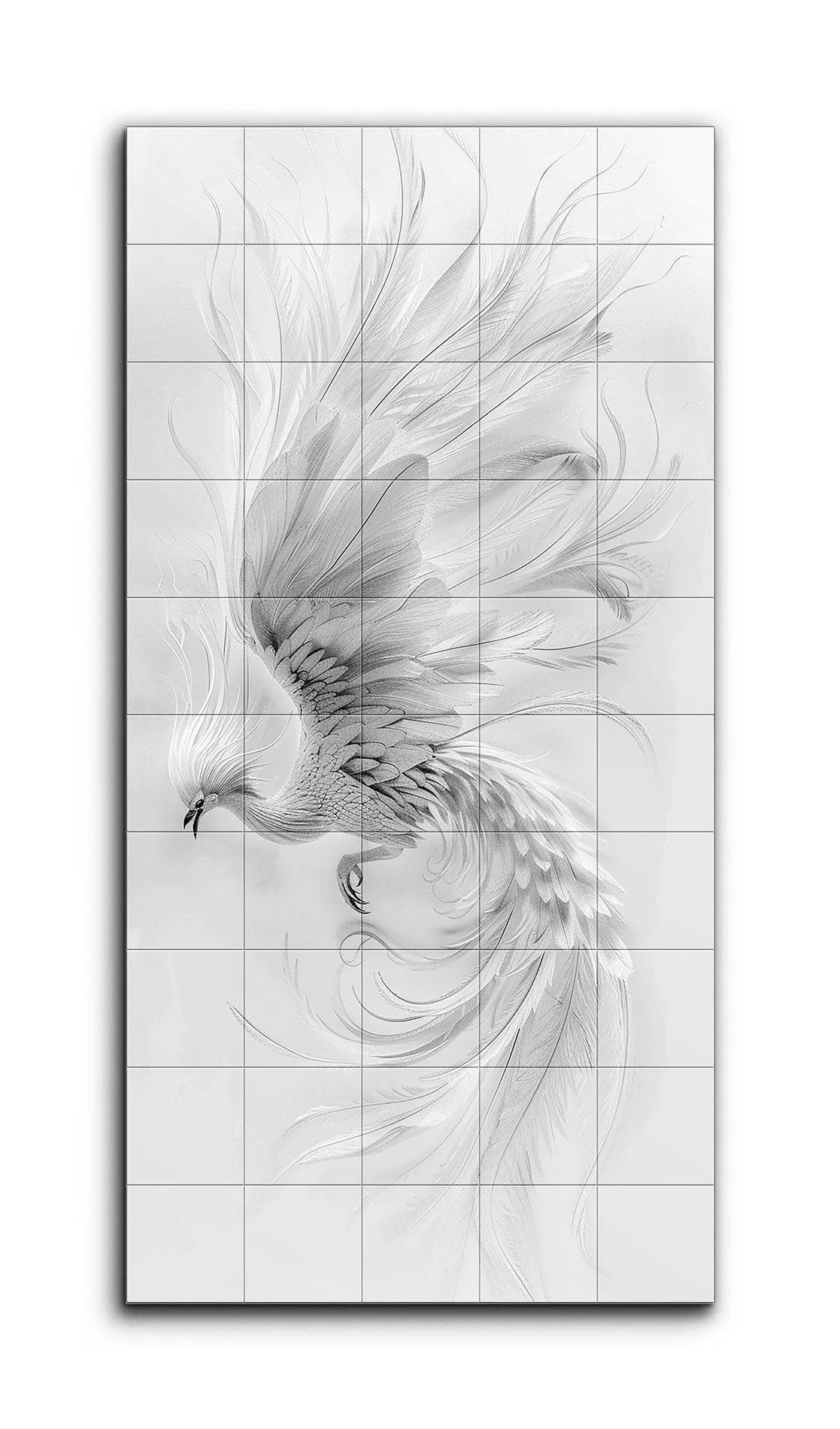 Graceful Descent: Monochrome Phoenix Art