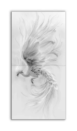 Graceful Descent: Monochrome Phoenix Art