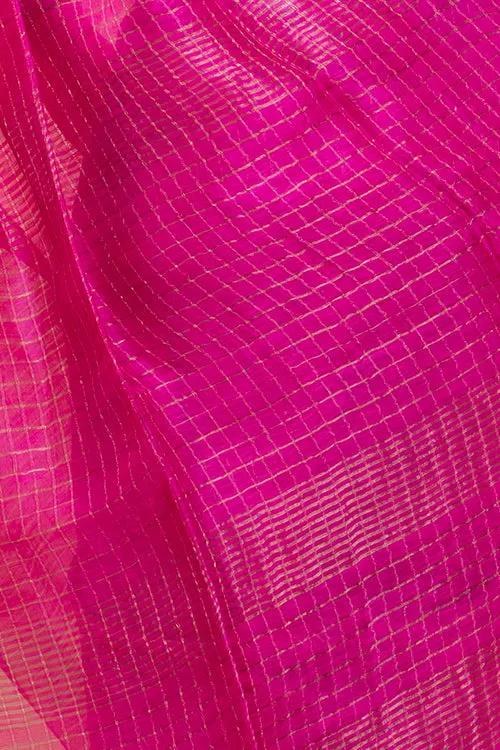 Graceful Elegance. Soft Bengal Handwoven Linen Silk Zari Sari - Magenta & Silver