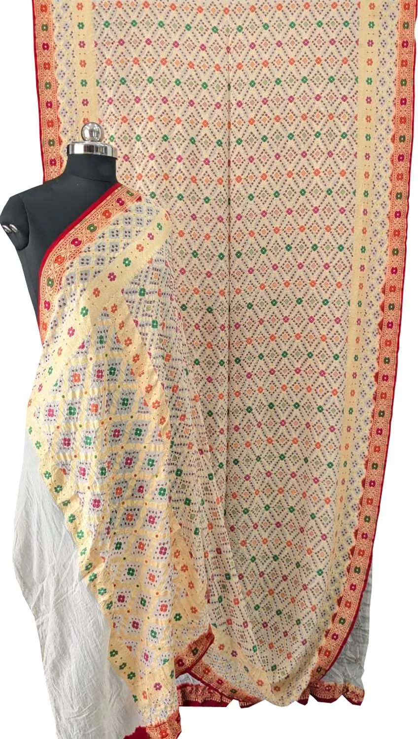 Graceful Off White Banarasi Bandhani Saree