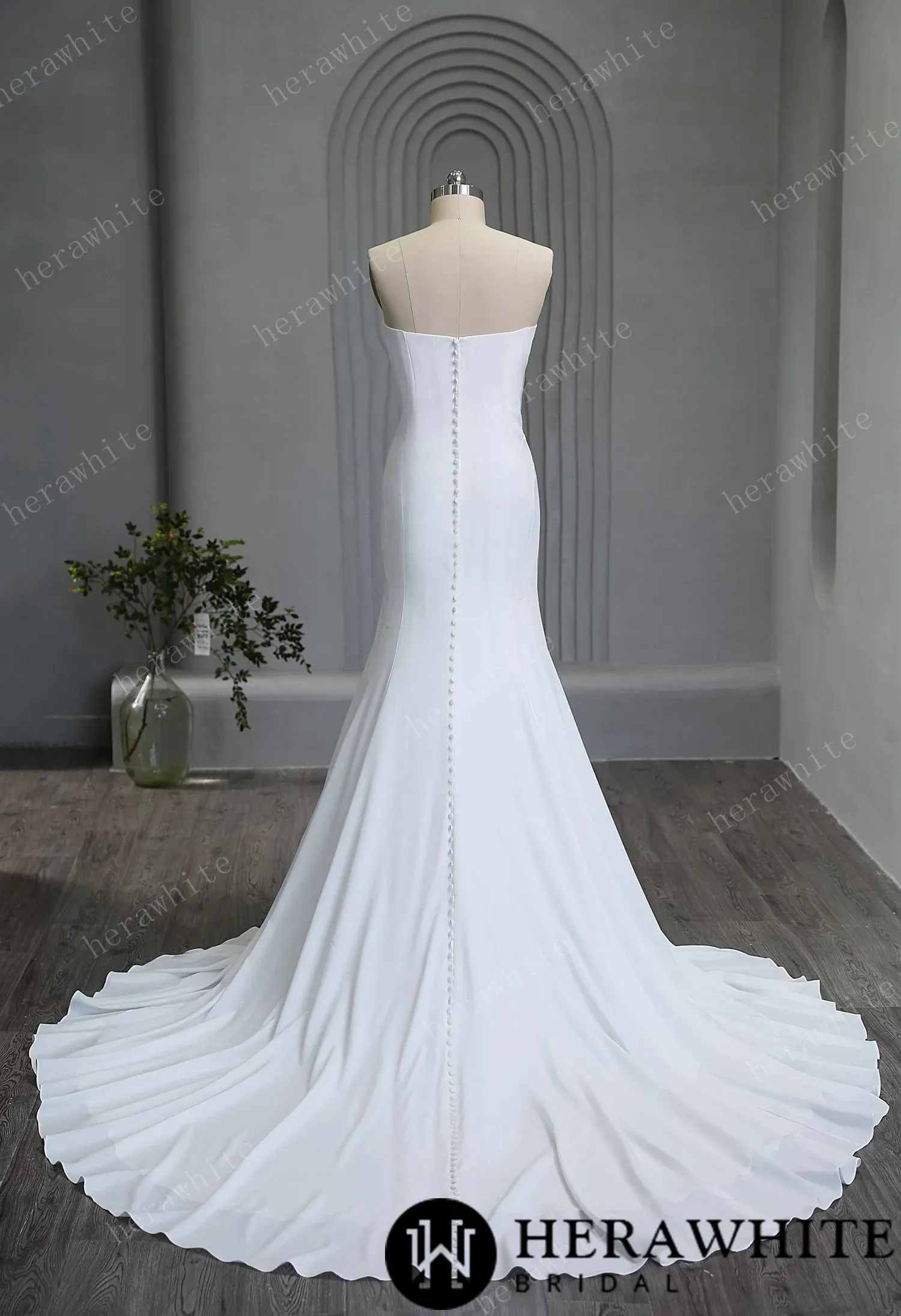 Graceful Strapless Pleated Crepe Wedding Gown