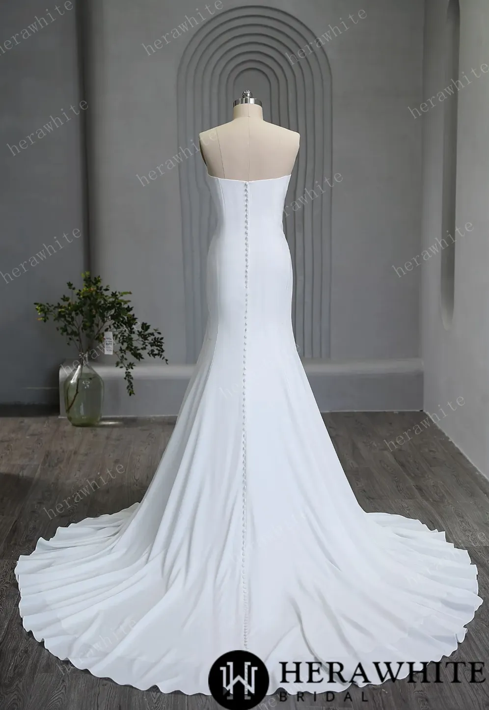Graceful Strapless Pleated Crepe Wedding Gown