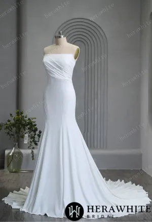 Graceful Strapless Pleated Crepe Wedding Gown