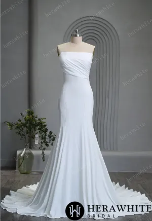 Graceful Strapless Pleated Crepe Wedding Gown