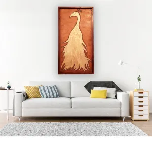 Graceful Wooden Golden Peacock Wall Art Decoration