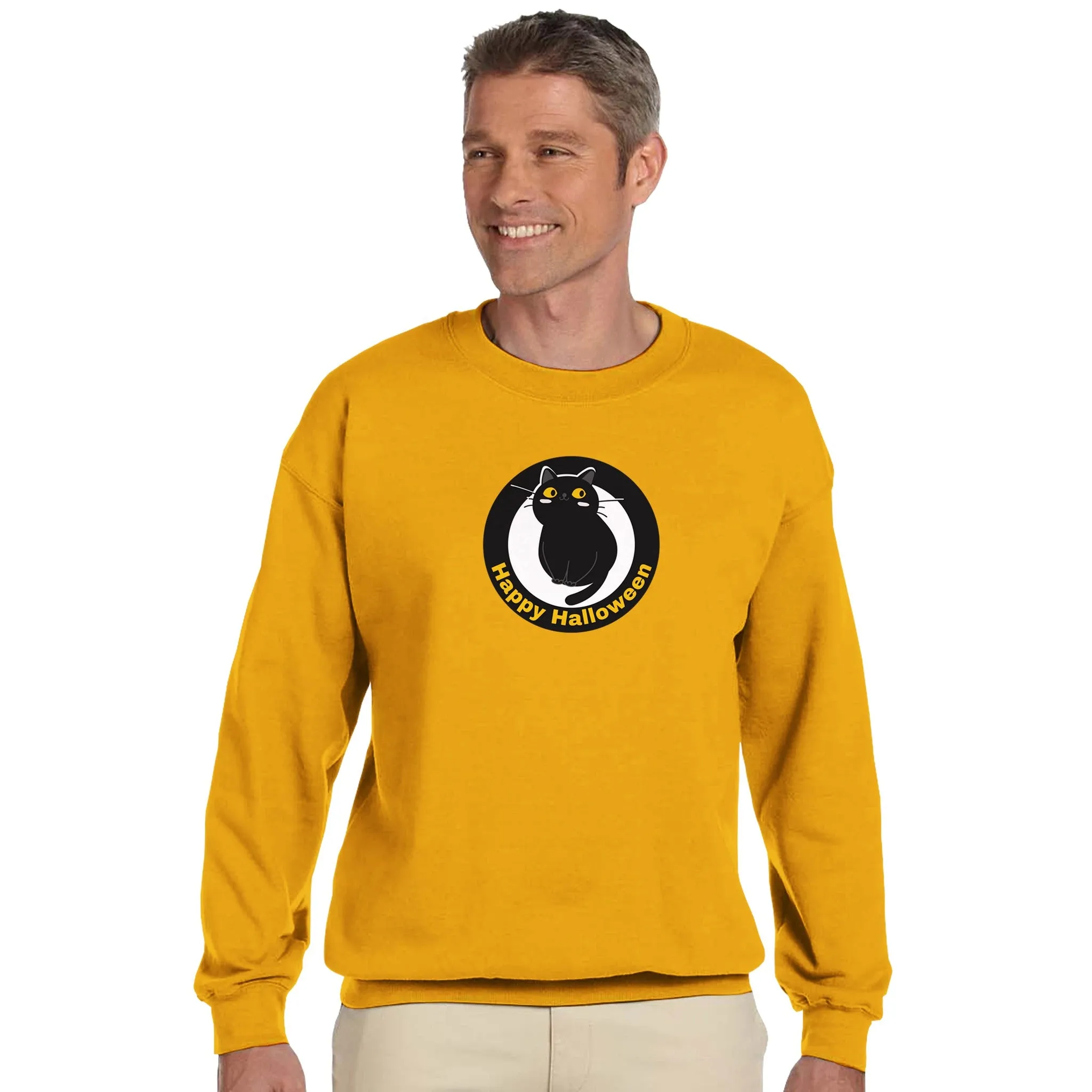 Happy Halloween Cat | Adult Unisex Crewneck Sweatshirt | Gildan® 18000