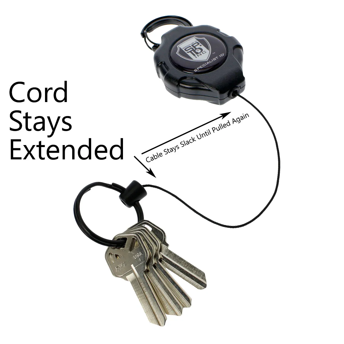 Heavy Duty Retractable Ratchit Keychain Tether Reel for Multiple Keys with Clip and Locking Feature