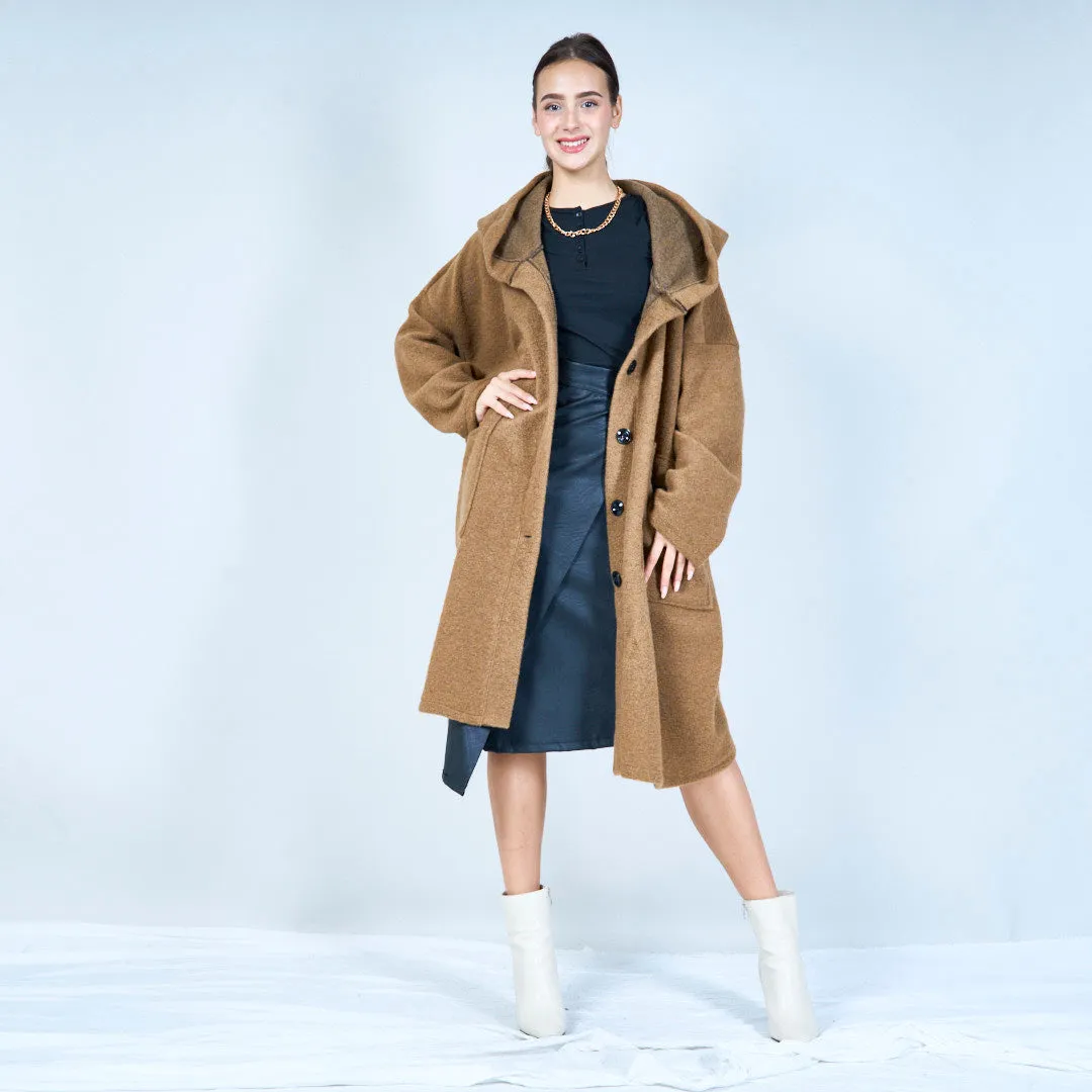 Hooded button-front knit coat wholesale