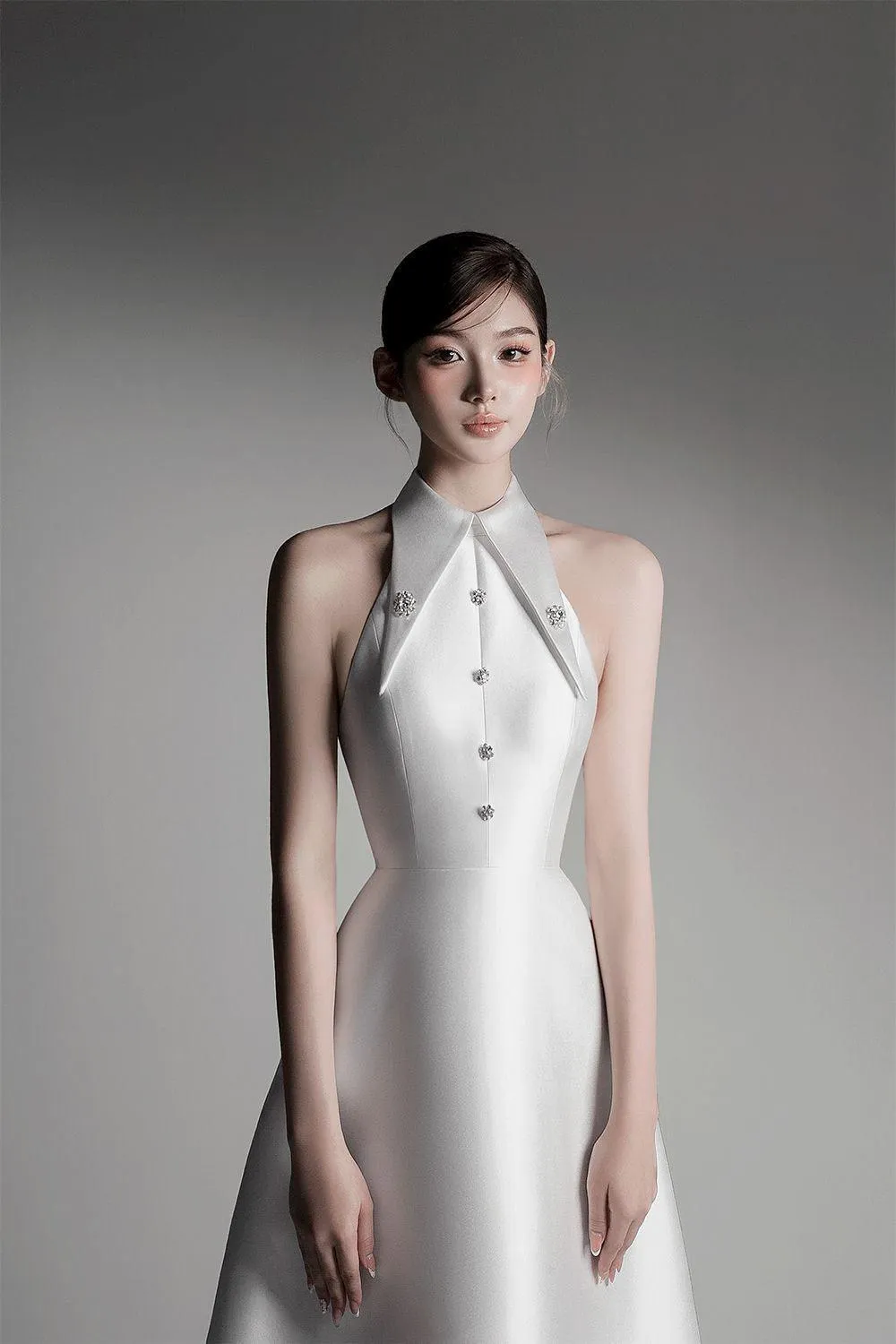 Hypatia A-line Collared Neck Taffeta Midi Dress