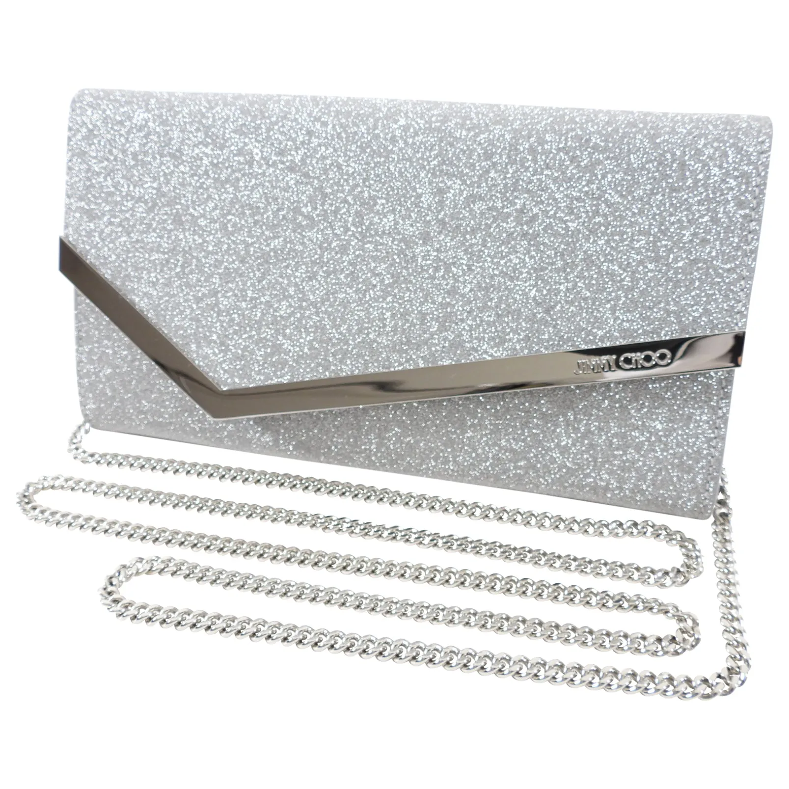 Jimmy Choo Emmie Silver Glitter Evening Clutch Bag