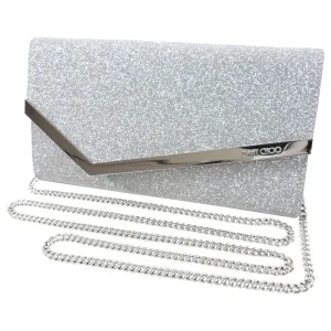 Jimmy Choo Emmie Silver Glitter Evening Clutch Bag