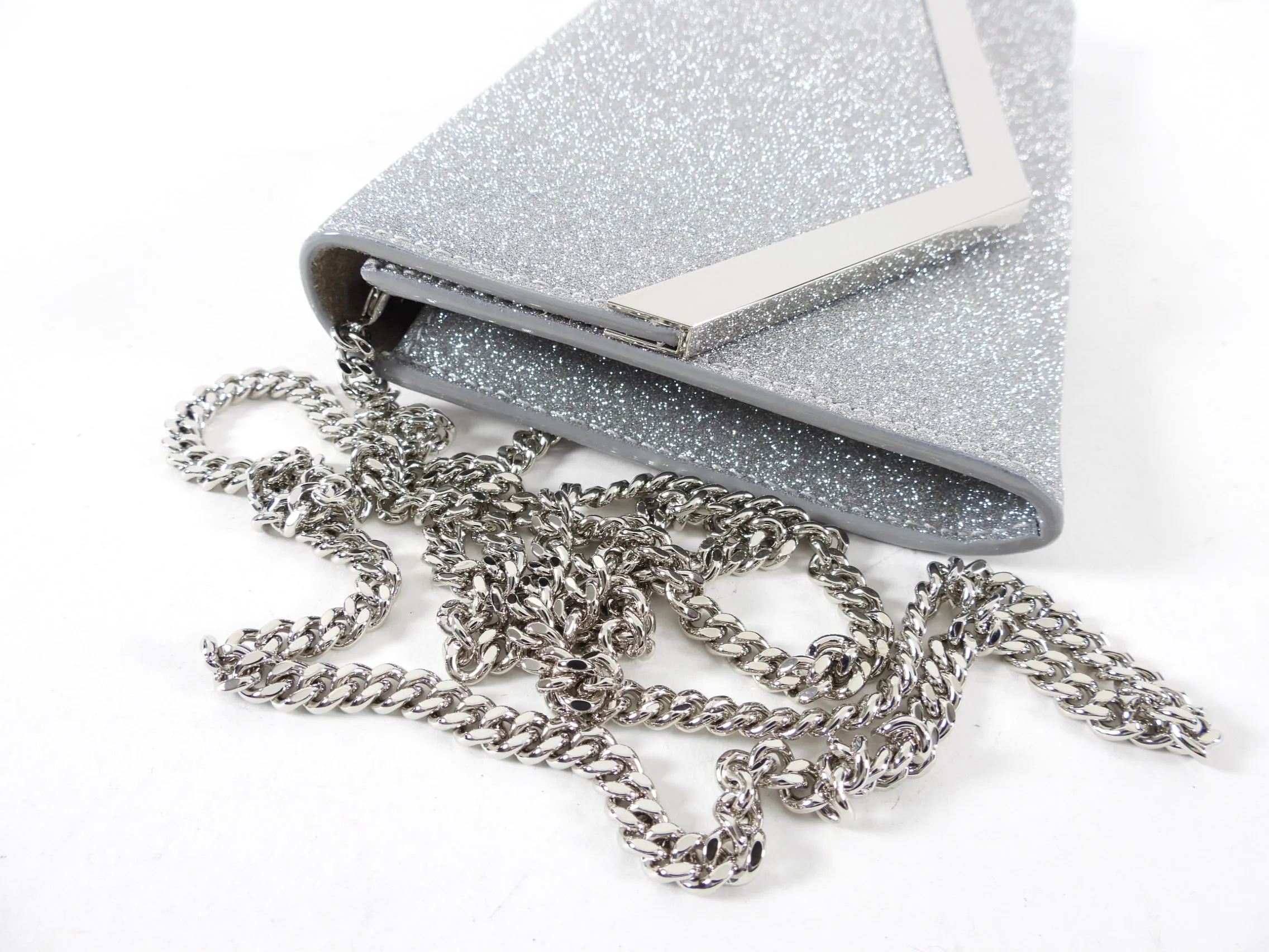 Jimmy Choo Emmie Silver Glitter Evening Clutch Bag
