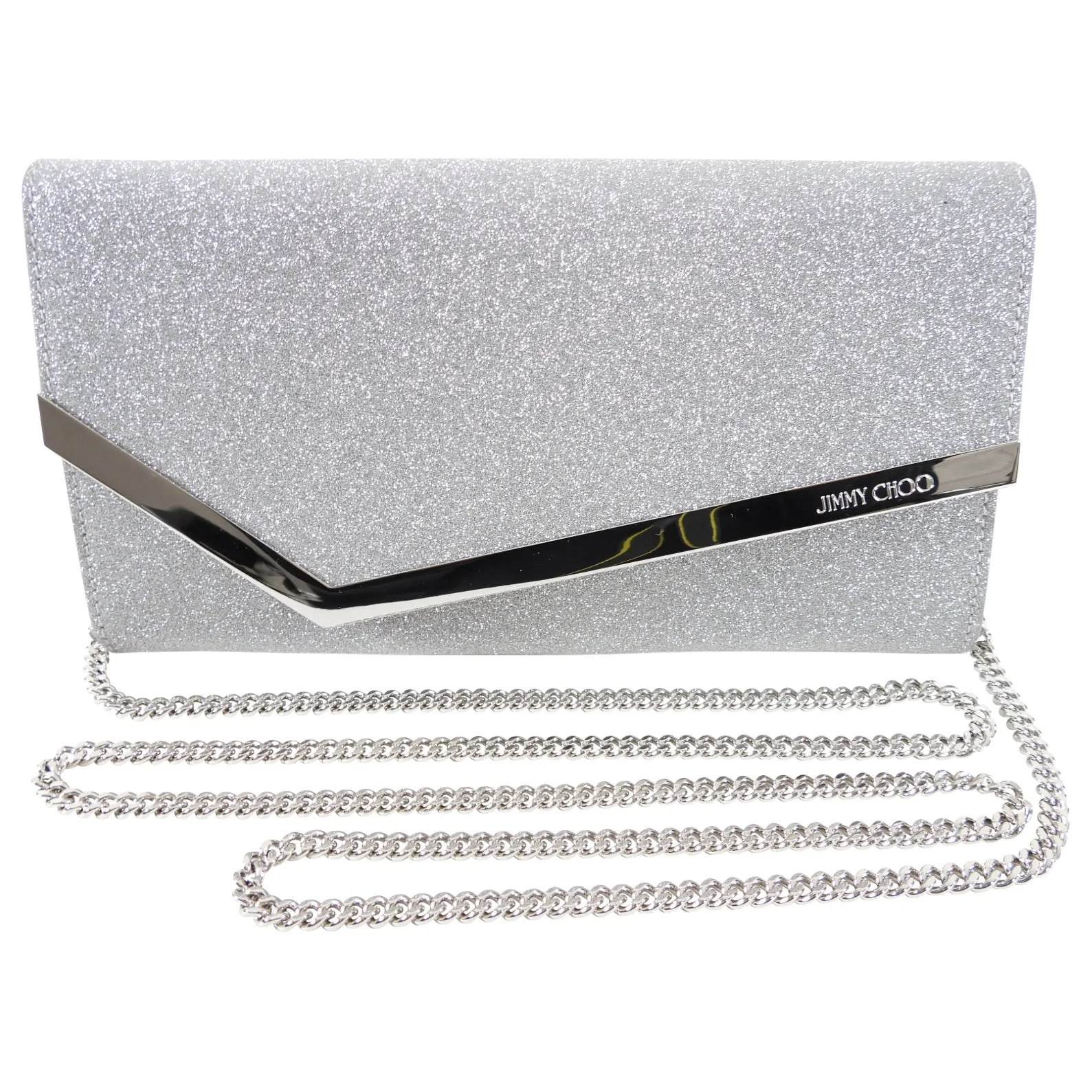 Jimmy Choo Emmie Silver Glitter Evening Clutch Bag