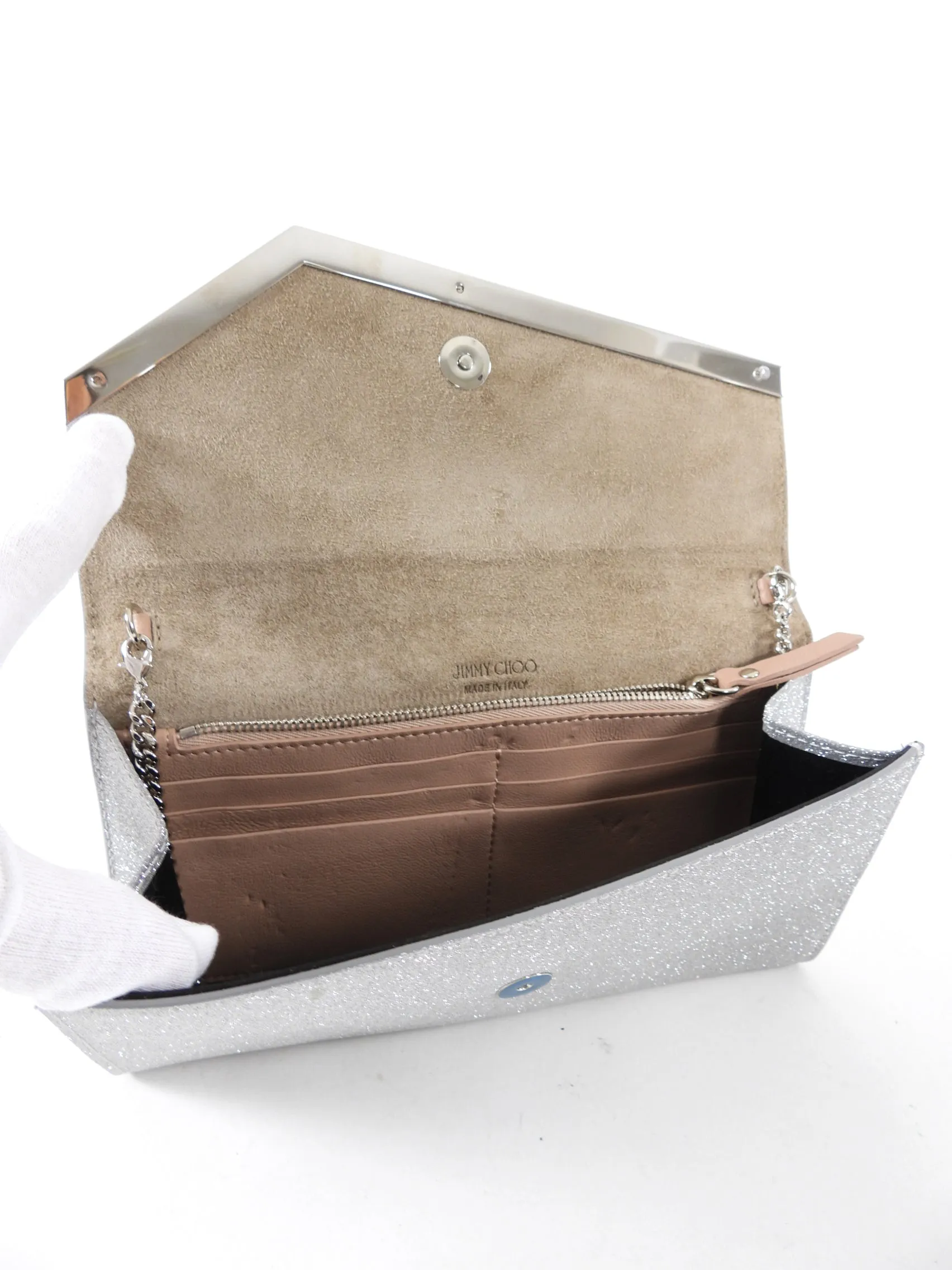 Jimmy Choo Emmie Silver Glitter Evening Clutch Bag