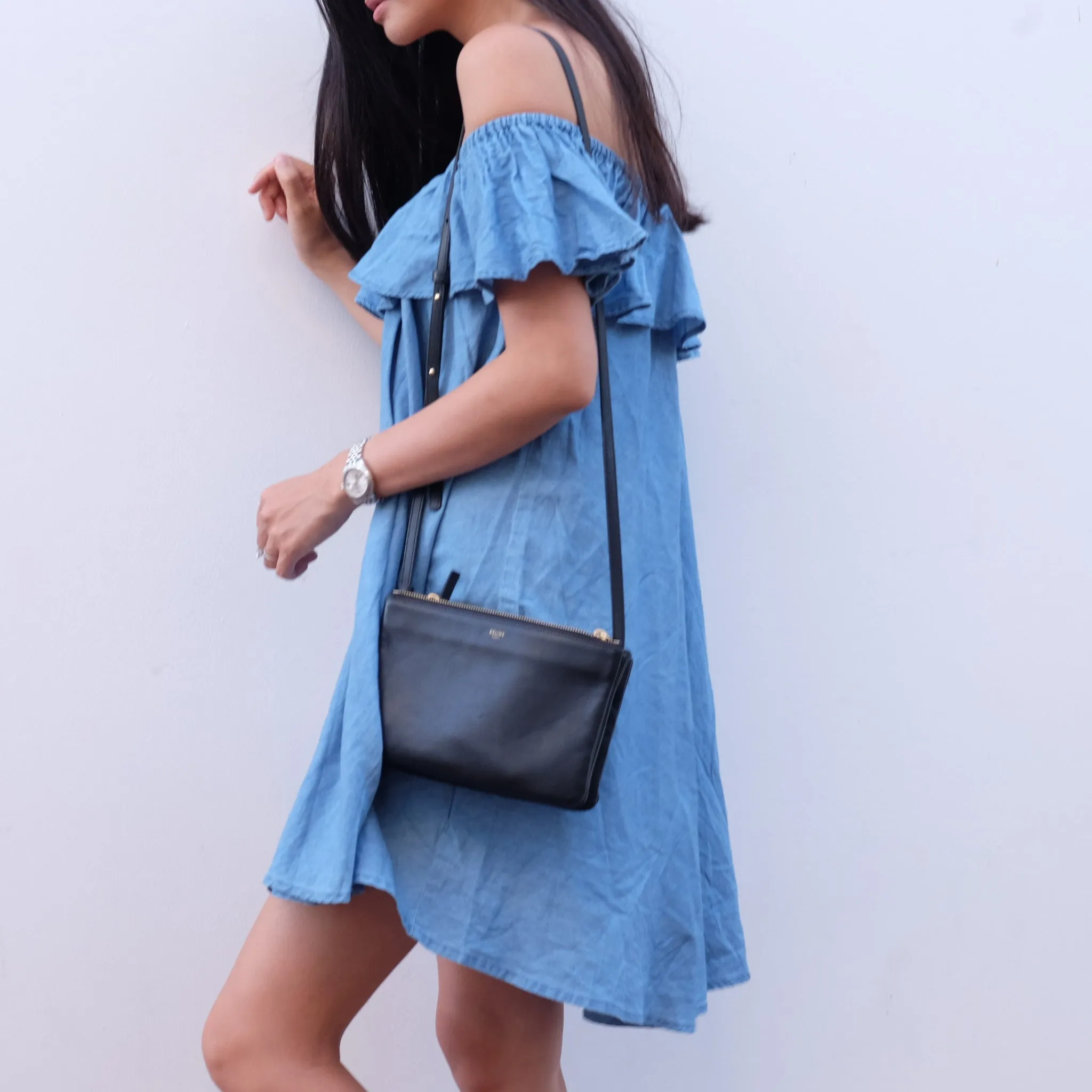 Katie Chambray Off-Shoulder Dress