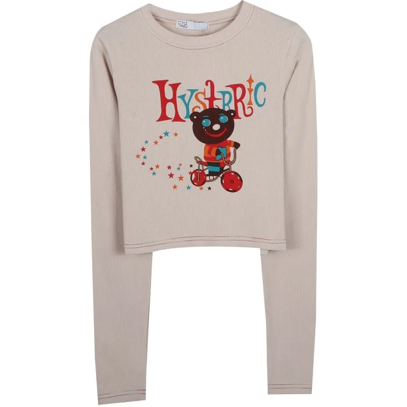 Khaki Graphic Stylish Long Sleeve Top