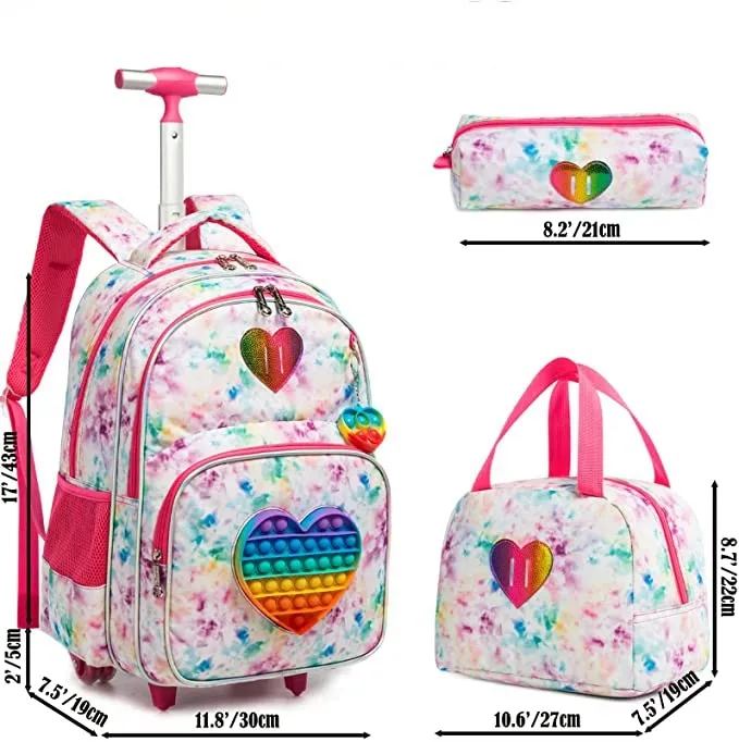 Kids 3pcs Rolling School Backpack Set with Lunch Bag and Pencil Case