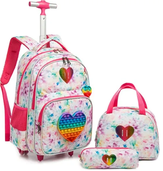 Kids 3pcs Rolling School Backpack Set with Lunch Bag and Pencil Case