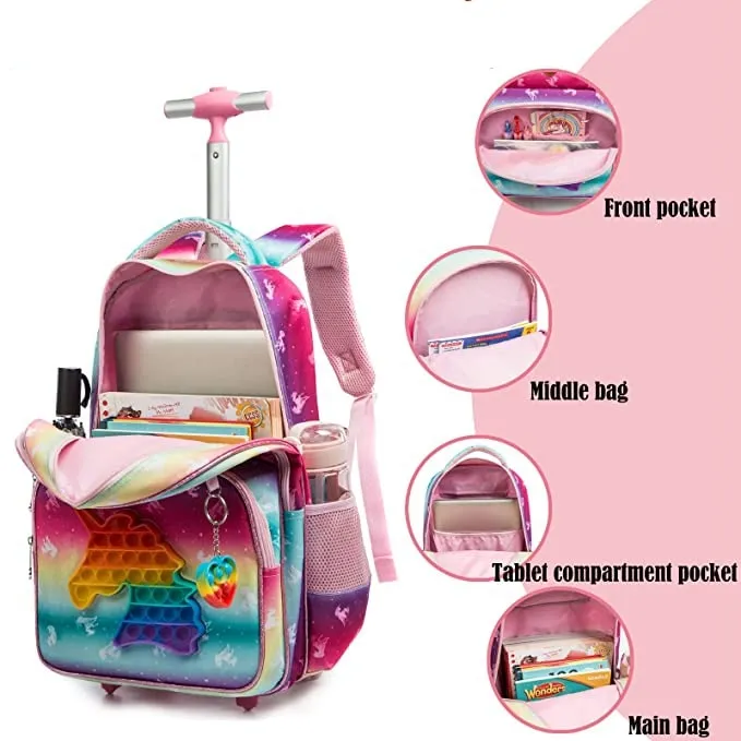 Kids 3pcs Rolling School Backpack Set with Lunch Bag and Pencil Case