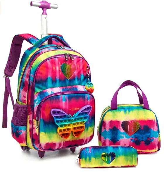 Kids 3pcs Rolling School Backpack Set with Lunch Bag and Pencil Case