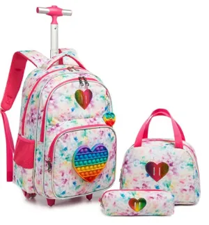 Kids 3pcs Rolling School Backpack Set with Lunch Bag and Pencil Case