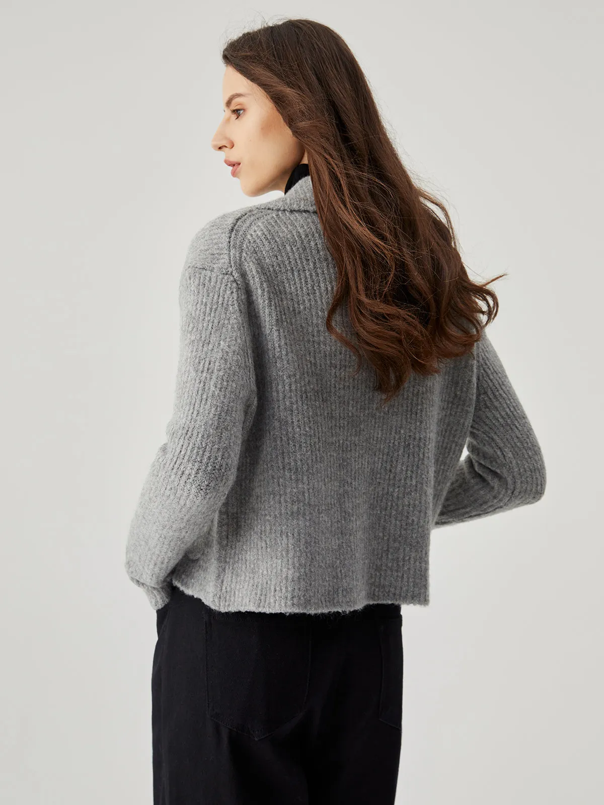 Knit Double-Breasted Graceful Collar Pocket Cardigan