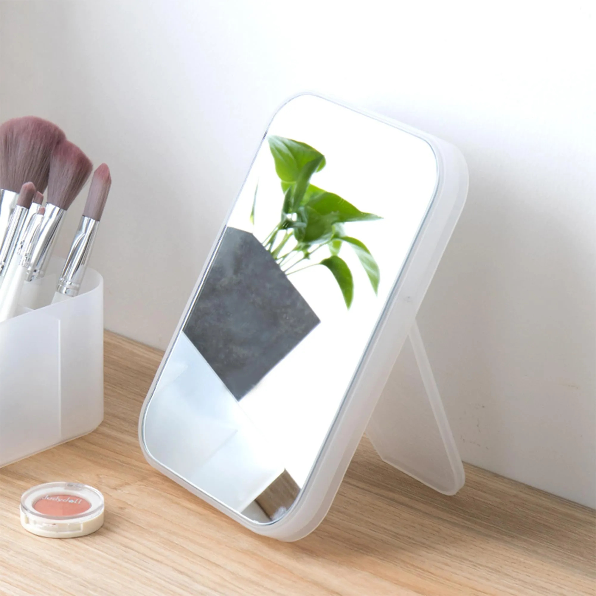 Kuber Industries (Set of 2) Small & Portable Hand Mirror for Makeup - Vanity Table Mirror with Stand for Women & Girls- White