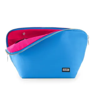 Kusshi Vacationer Makeup Bag in Light Blue with Neon Pink Interior